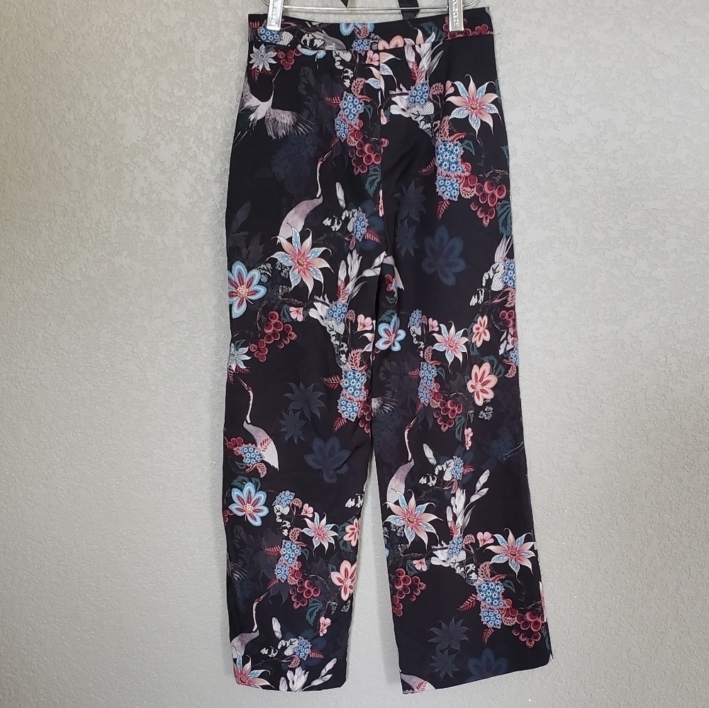 H&M Black Floral Wide-Leg Trousers